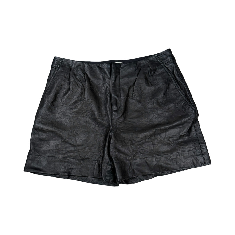L'Agence Black Crinkled Leather Shorts Size 2